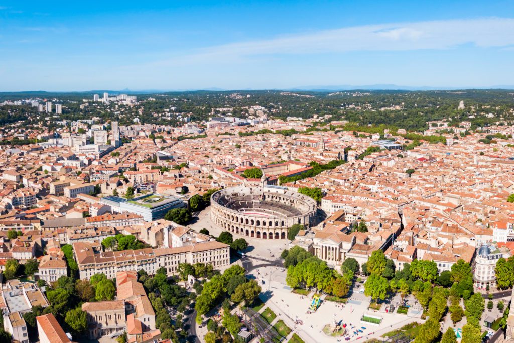 Photo aérienne du centre-ville de Nîmes